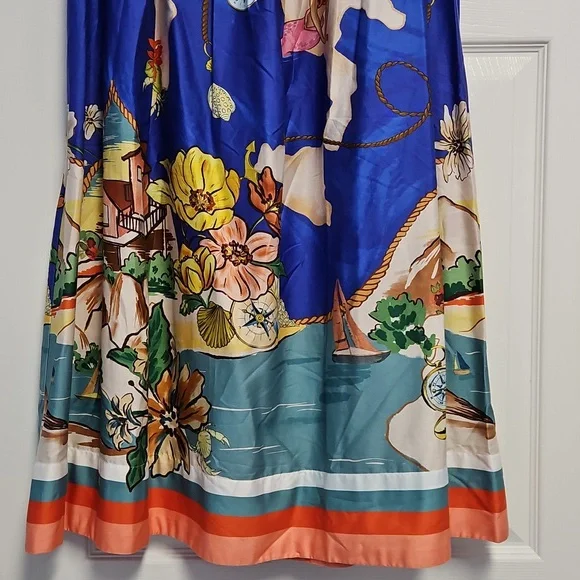 ANTONIO MELANI Evie Cotton A-line Maxi Skirt: Ocean Print: Size-6 - Picture 3 of 16